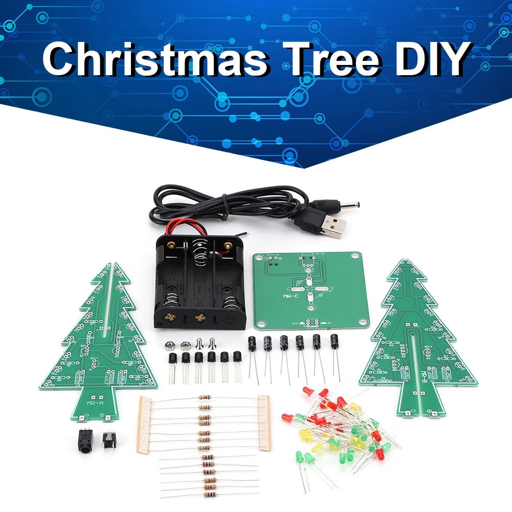 Three-Dimensional 3D Christmas Tree LED DIY Kit Red/Green/Yellow 7 Color LED Flash Circuit Board Christmas Tree Assemble Kit